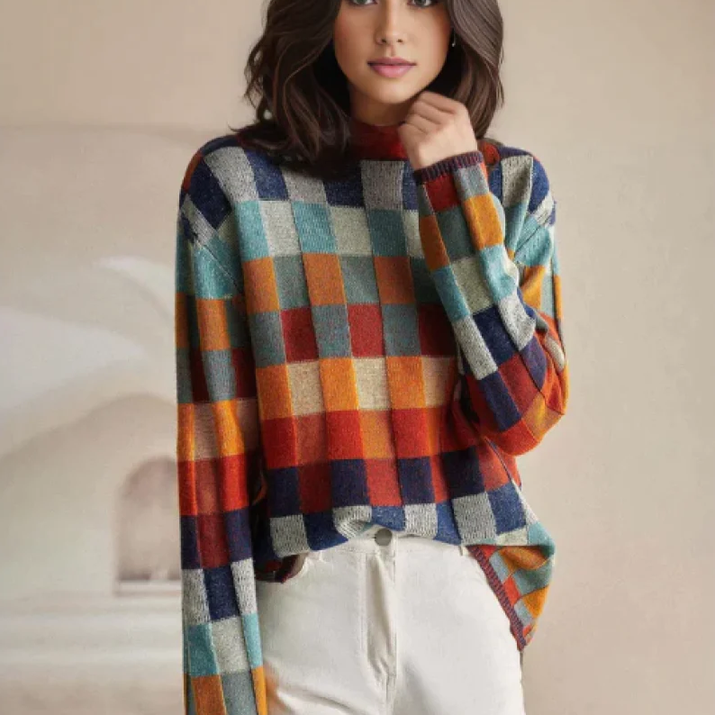 Vera Classe™ | MAGLIONE PATCHWORK A COLLO ALTO