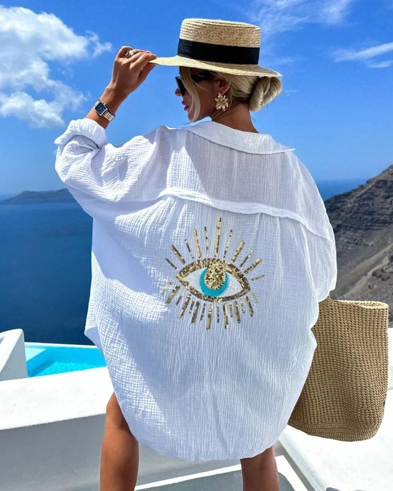 Simona™ | Camicia Oversize Ricamata con Occhio Scintillante per Look Chic e Comfort Estivo