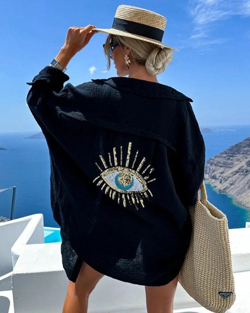 Simona™ | Camicia Oversize Ricamata con Occhio Scintillante per Look Chic e Comfort Estivo