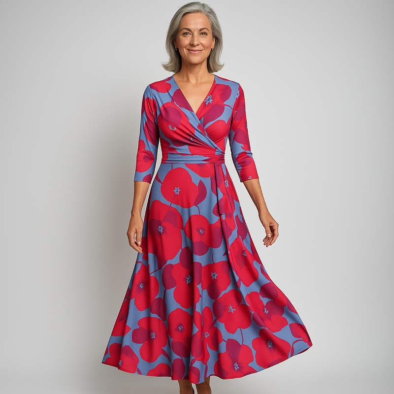 Vera Classe™ | Elegante abito a portafoglio floreale