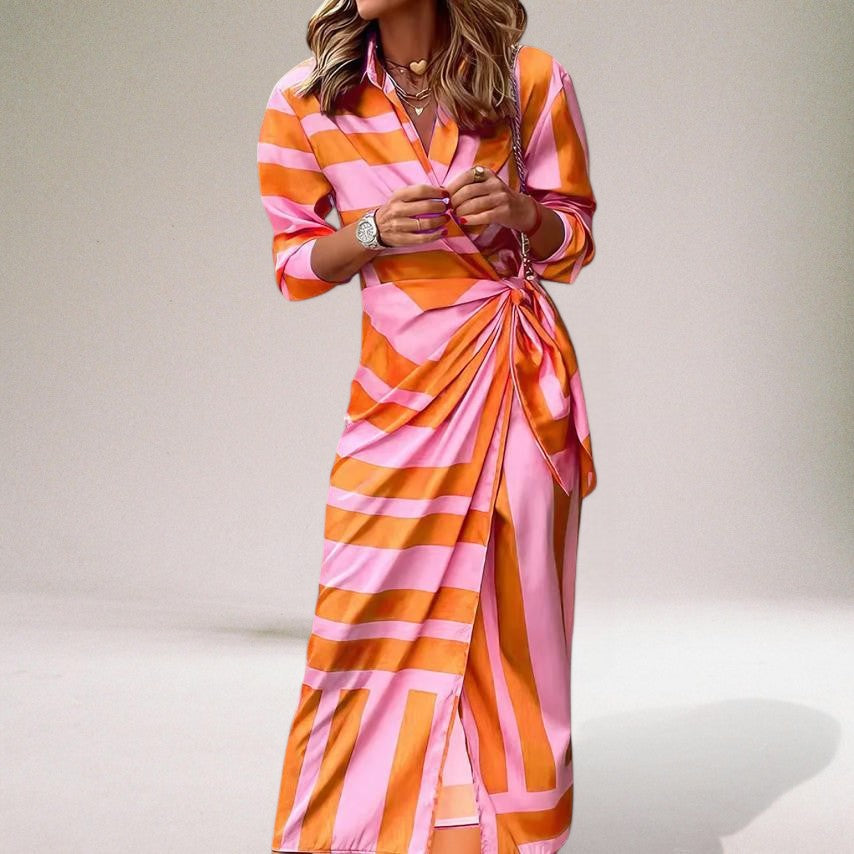 Vera Classe™ | Vestito a portafoglio a righe di lusso