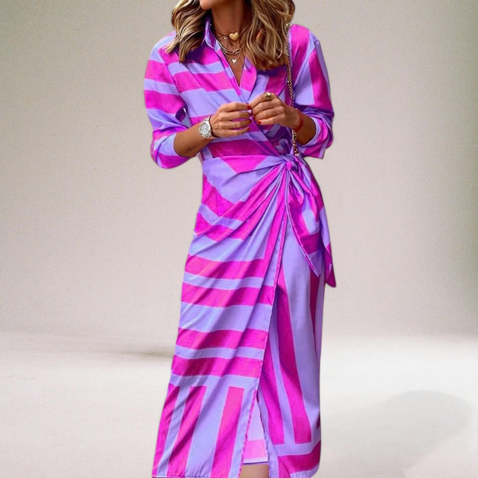 Vera Classe™ | Vestito a portafoglio a righe di lusso